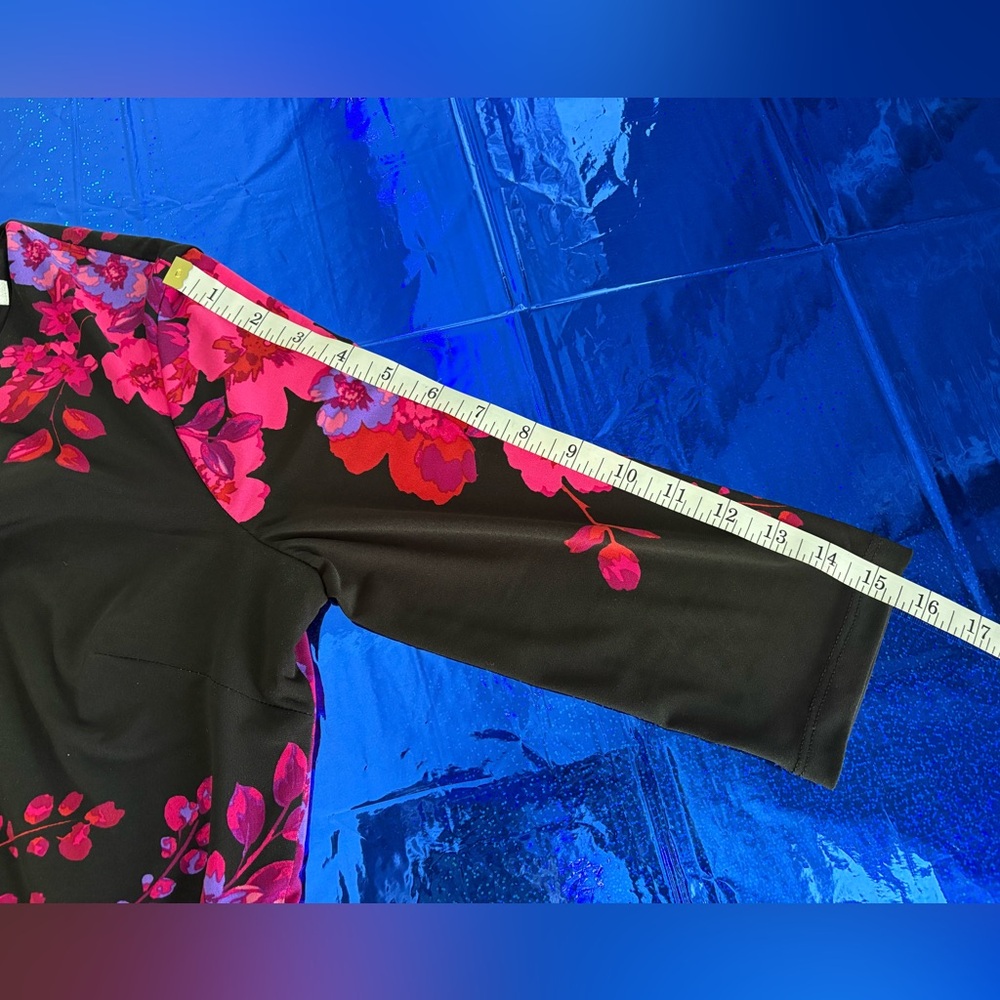 London Times Black Sheath Dress with Hot Pink Floral Print - Picture 10 of 11
